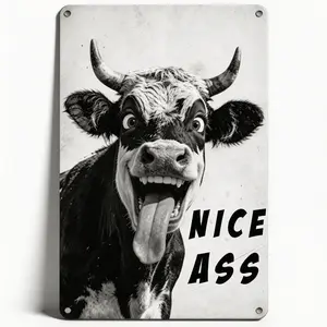1pc Funny Cow Bathroom Art Sign (8x12 Inches - 20x30 cm)- Vintage Metal Aluminum Wall Decor, Suitable for Home, Restaurant, Bar, Restroom and Other Places - Witty Cow Gift, Viral Internet Hit Playful Bathroom Humor Aesthetic Style Country Kitchen Ornament