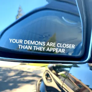 2PCS/SET Dark "Demons Warning" Decor Sticker, Car Mirror Decal, vibe-style sticker suitable for car mirrors with "demons" slogan mimicking mirror warning design cool and eye-catching daily