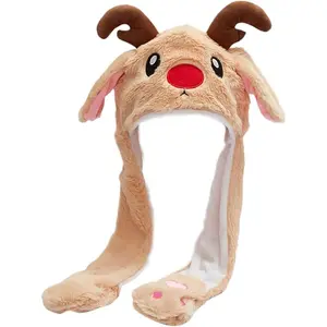 Viral Christmas Reindeer Plush Hat with Moving Ears: Adorable Brown Deer Design, Fluffy Soft Material – Perfect Holiday Festive Accessory for Winter Parties, TikTok-Worthy Cute Photo Prop & Cozy Gift for Teens/Adults!