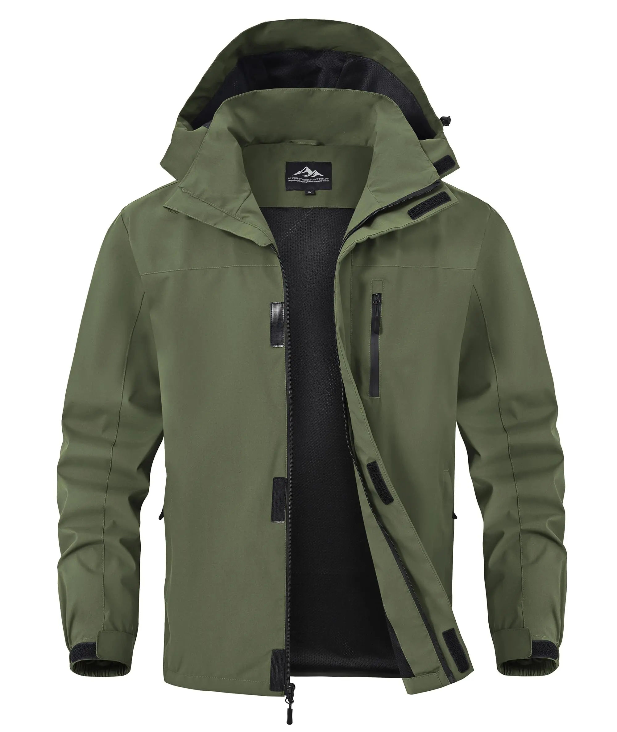 Zoofly Mens Waterproof Hiking Jacket with Hood Windproof Light Weight Windbreaker Outdoor Fishing Raincoat Zipper Pockets winter
