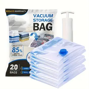 20 Pack Premium Vacuum Storage Bags - Zipper Closure, Space Saving Compression, Multipurpose for Comforters, Blankets, Clothes, and More - Includes Hand Pump and 4 Sizes (Jumbo, Large, Medium, Small) with Durable Nylon Material