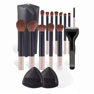 Professional Makeup Brush Set, Cosmetic Brushes, Face Makeup Brushes, Fashion Metal Handle, Includes Eyeshadow, Blush, Foundation, Comes with Storage Bag and Puff, Women and Girls