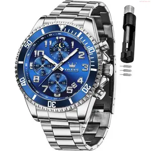 OLEVS Watch OLEVS Mens Watches Chronograph Luxury Dress Moon Phase Two Tone Stainless Steel Waterproof Luminous Business Calendar Wrist Watch