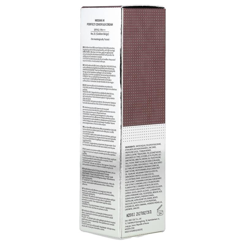 Missha M Perfect Cover B.B Cream, SPF 42 PA+++, No. 31 Golden Beige, 1.69 fl oz (50 ml)