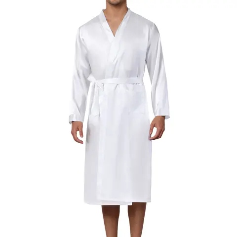 INSPIRE CHIC Men's Satin Robe Sleep Nightdress Long Sleeve Lounge Sleepwear Pajama Dress Bathrobe