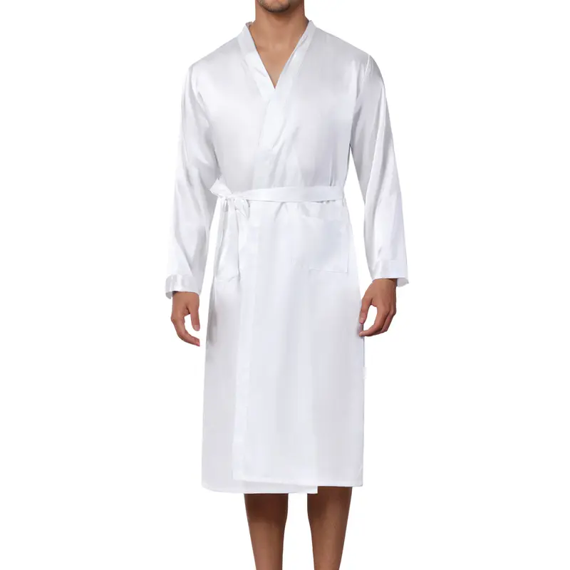 INSPIRE CHIC Men's Satin Robe Sleep Nightdress Long Sleeve Lounge Sleepwear Pajama Dress Bathrobe