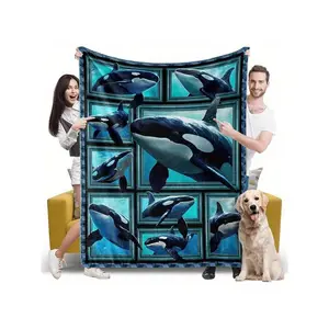 Whale Blanket, Killer Whale Orca, Cozy Soft Cover Blanket Sofa Travel, Lightweight Flannel Blanket, Birthday Mother's Day Size