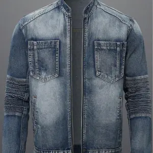 Men's zipper simple pocket denim jacket jacket top