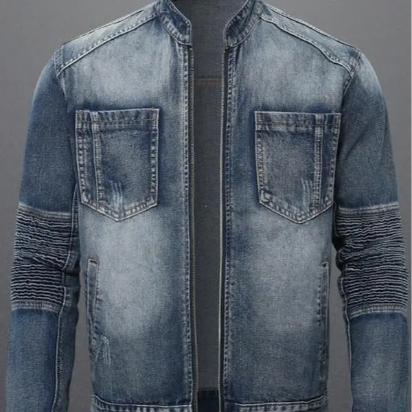 Men's Plain Casual Long Sleeve Zippered Simple Pocket Denim Coat, Menswear Outerwear, Coats