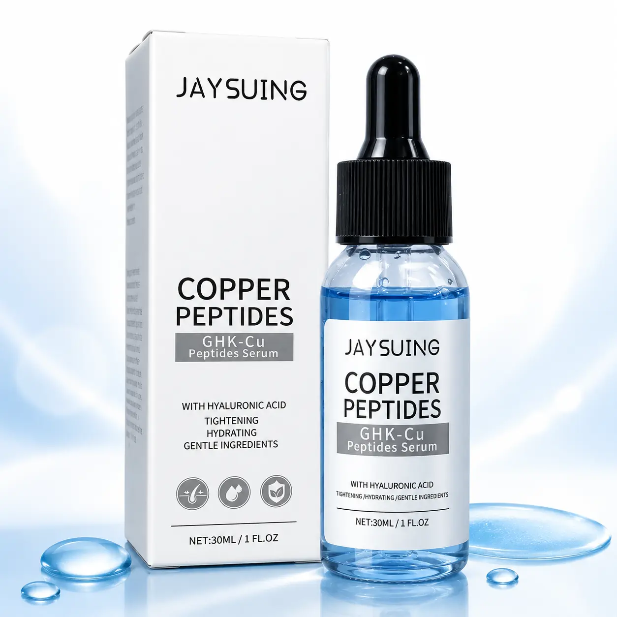 GHK-Cu Peptide Serum for Face, JAYSUING Copper Tripeptide-1 with Hyaluronic Acid, 30 mL Lightweight Daily Facial Skincare Serum