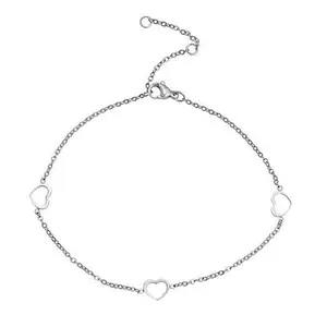 Stately Steel Open Heart Ankle Bracelet
