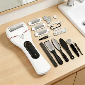 Waterproof Electric Foot Callus Remover, 17‑in‑1 Rechargeable Pedicure Kit with 3 Rollers, Dual Speed & Battery Display, Foot File for Dead Hard Cracked Dry Skin – White Discs(3 Sizes), Dead Skin Exfoliator Pedicure Tool – Purple