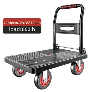 Foldable Flatbed Cart with Silent Casters & Swivel Wheels, Portable Hand Truck for Cargo Hauling, Renovation and Moving, Load Capacity Up to 660 Lbs