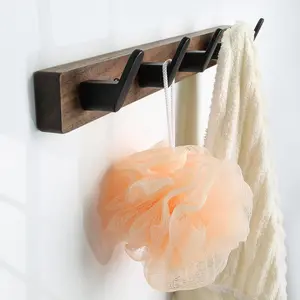 Coat Hooks Wall Mount, Wall Mounted Coat Rack with 4/5 Aluminum Hooks for Hanging Backpacks, Hats, Dog Leashes, Towels, Keys, Walnut Wood Wall Hooks for Entryway, Bathroom, Bedroom, Wall Mounted Organizer