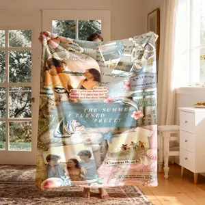 Vintage Beach Patchwork Flannel Blanket, Large Size, Soft and Warm, Perfect for Bed, Sofa, Office, Camping, Travel, Ideal Gift