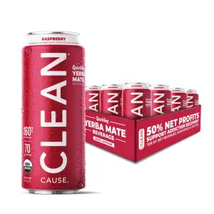 CLEAN Cause Raspberry Organic Sparkling Yerba Mate Tea Beverage