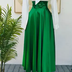 Maxi Skirt with Belt and Pockets - Elegant Bow Detail Sparkling Finish Normal Sleeve Perfect for Stylish Outfits - Top, Shirt