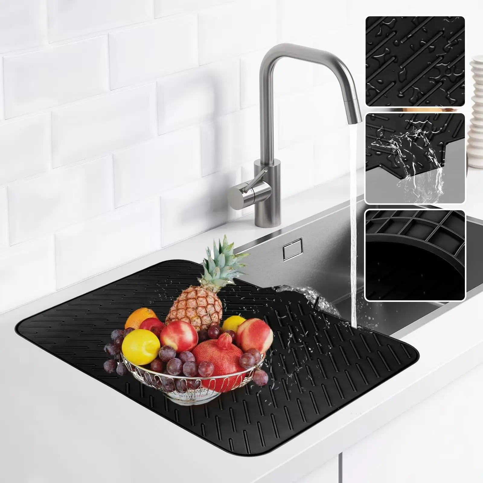 LKYLIVE Dish Drying Mat for Kitchen Counter Non-Slip Drain Pad with Built-in Drain Heat Resistant Stone Drying Mat 22.6*17 Quick Drying Anti-Slip Food Grade Silicone