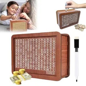Dream Savings House! Wooden target piggy bank with counting and erasable pen, $10000 ceremonial gift to cultivate financial habits, Wooden Money Box
