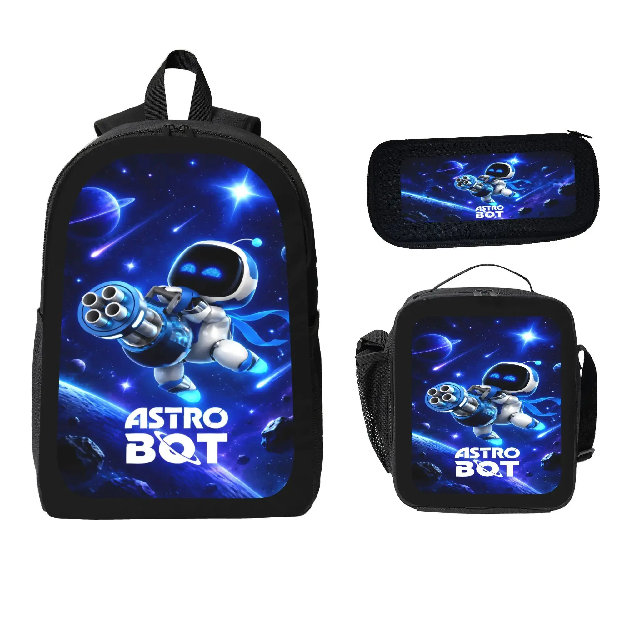 Casual Astro Bot Outdoor Backpack 3pc Set Laptop Daypack Print Travel Backpack School Work Camping Travel Bag Aesthetic Lightweight Backpack TikTok Viral Back To School Gift Birthday Gift Travel Essentials Student Set Lunch Bag Pencil Case Organizer Set