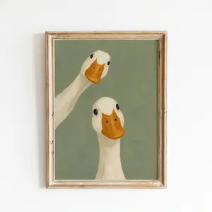[No Frame] Goose Duo Poster – Minimalist Animal Wall Art, Funny Farmhouse Decor Print
