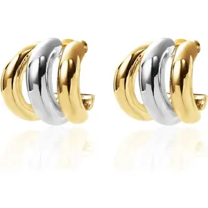 Silver and Gold Triple Hoops Earrings for Women Trendy Two Tone Hoop 18K Chunky Gold Earrings