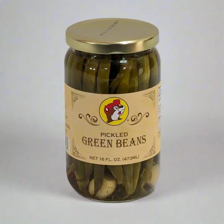 Buc-ee's Pickled Green Beans Snacks - Crunchy, Tangy Flavor, High-Quality, Vinegar-Salted-Spiced Natural Ingredients Preservation, Ideal Accompaniment, 16 fl oz