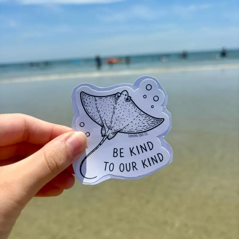 "Be Kind To Our Kind" Vinyl Stingray Sticker, Durable Waterproof Decal for Laptops, Water Bottles