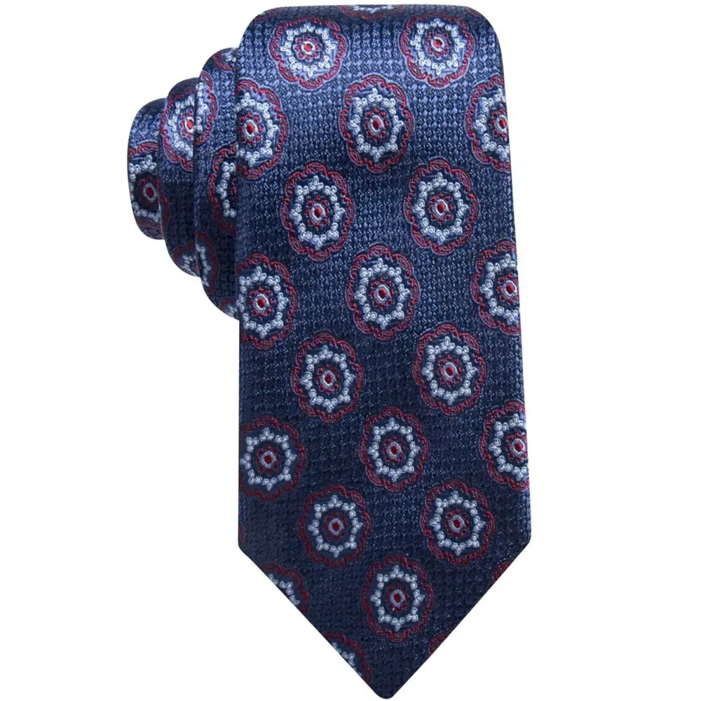 Tasso Elba Mens Medallion Self-tied Necktie navyred One Size