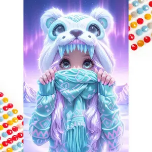 5D DIY Full Drill Round Diamond Painting - Diamond Painting Kit Ice Snow Bear Hat Mosaic Canvas DIY Wall Art, Home Wall Decoration