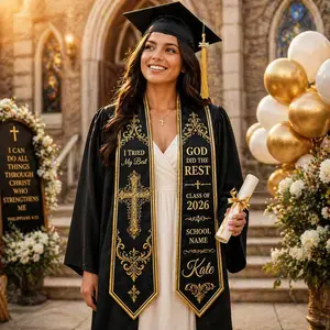Custom Christian Graduation Stole 2026 I Tried My Best God Did The Rest Black Gold Cross Faith Religious Sash Personalized Name School for Christian Graduates Class of 2026