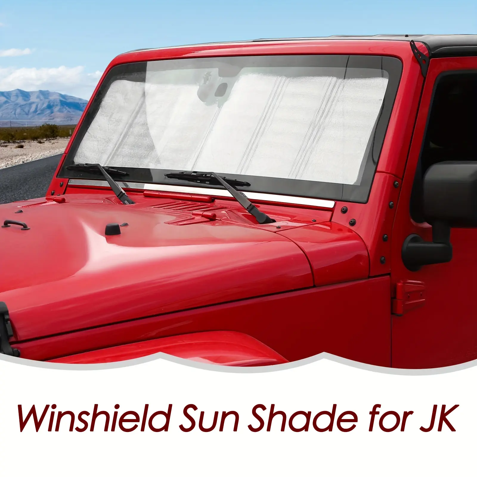 Car Windshield Sun Shade for Jeep Wrangler (Rubicon, Sahara, TJ, JK, JKU 2 & 4 Door) - UV Blocking, Heat Reduction, Prevents Fading, Pull Down, Tool-Free Easy Install