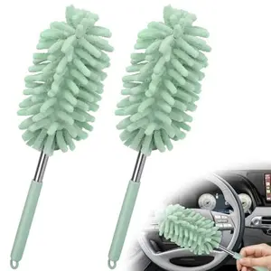 2-Piece Microfiber Car Duster Set with Extension Pole, Bendable Head, Scratch-Free for Vehicle Interior & Exterior Details, Home Office Window Cleaning (Light Green)