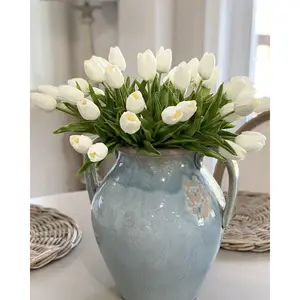 Anya White Tulips Artificial Flowers 18Pcs Faux Silk Tulip Real Touch Tulip Fake Flowers Bouquets Arrangements for Mother's Day Easter Spring Flowers Gifts Home Table Decor