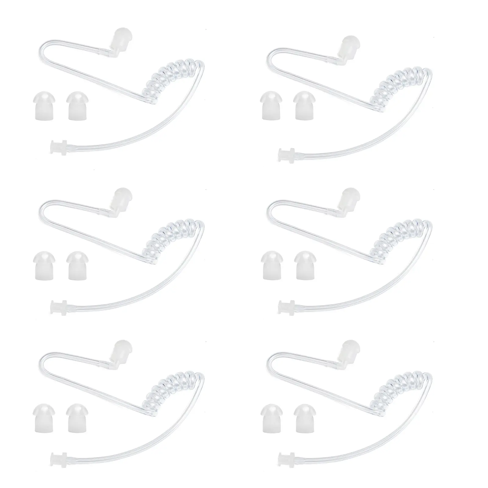 6Pcs Clear Acoustic Coil Tube Replacement for Walkie Talkie Headset with 12 Replaceable placement Earbuds, Compatible with Motorola, Baofeng, Kenwood, Retevis, Midland,Icom and Other 2-Way Radios  for Security, Police and Law Enforcement Use