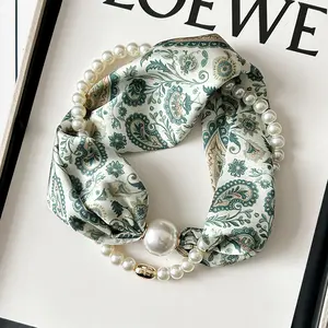 Two For One!!! Two ways to wear magnetic buckle flower necklace small silk scarf pearl neck protector long scarf scarf scarf scarf