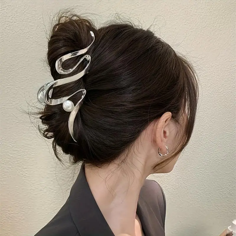 Large Wave Hair Claw Clip, Women's Hair Accessory, Back of Head Updo Styling Tool, Metal Shark Clip