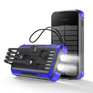 40000mAh Solar Power Bank with 4 Built-in Cables, 20W PD Fast Charging, Dual Flashlights, Waterproof External Battery Pack for Camping, Hiking, Travel & Emergency Power bank charger