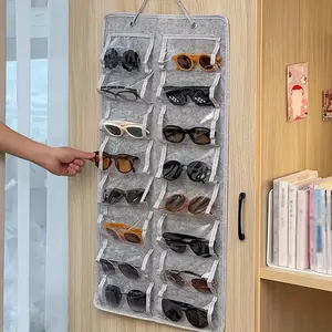 Wall-Mounted Eyeglass Storage Bag, 16-Compartment Dustproof Nylon Hanging Rack, Durable Glasses Organizer for Home Office Use, Space Saving Storage, Storage Pocket