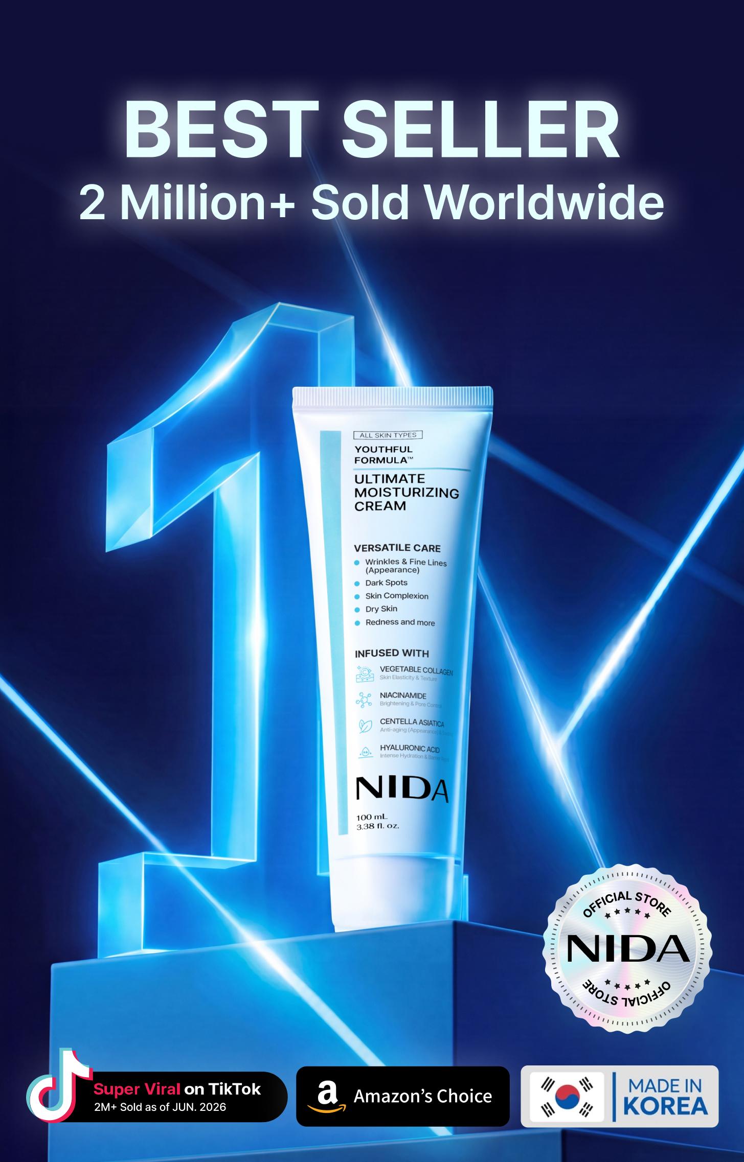 NIDA Youthful Formula Ultimate Moisturizing Cream (100mL) / Collagen, Niacinamide, Centella Asiatica, Hyaluronic Acid / Wrinkles, Dark Spots, Skincare Hydrating Daily Moisturizer Moisture Hydrate