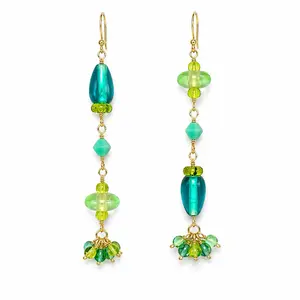 Jewelry Designs by Brandy Frazier Earrings Handmade wire wrapped Beaded drop dangle with gold plated findings   A unique combination of aqua, and light green and pale blue glass beads