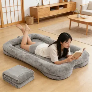 Human Dog Bed, Washable Large Giant Size Plush Calming Dog Bed with Blanket & Side Pocket, Non-Slip Bottom Comfortable Pet Bed for Humans & Pets, Home Use