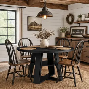 Modern Farmhouse 43'' Round Dining Table with Sturdy Wooden Pedestal, Storage Shelf, Space-Saving Design for Small Kitchens & Dining Rooms, Seats 2-4, Only Table