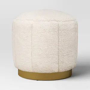 Galena Channel Tufted Shearling Brass Ottoman Cream - Threshold