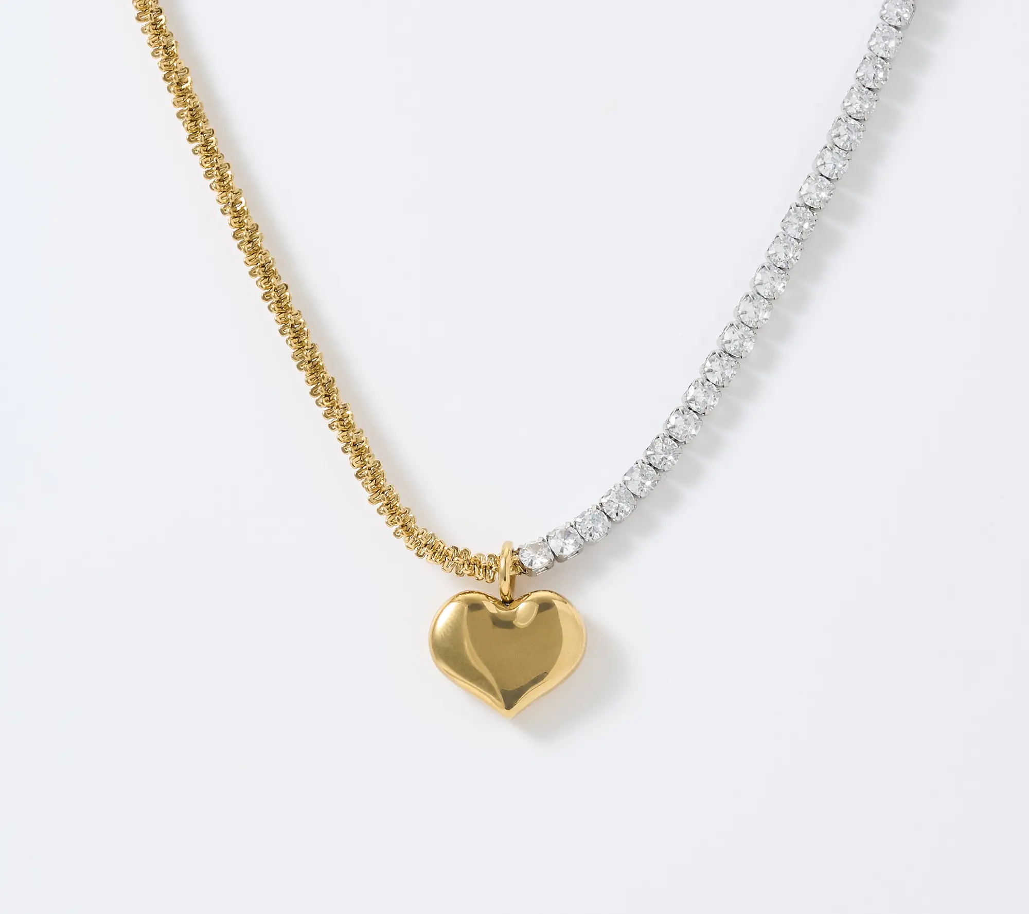 Steel by Diamonique Two Tone Heart Necklace