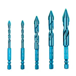 High Strength Eccentric Twist Drill Bit Set 5 count, Dry Eccentric Drill Bits, Masonry Drill Bits Set for Concrete, Stone, Marble, Tile, . (1/4" 1/4" 5/16" 3/8" 1/2")