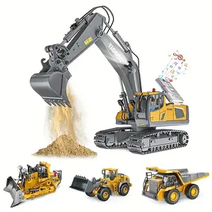 3pcs Remote Control Engineering Vehicle Set, 2.4G 11-Channel RC Excavator Dump Truck & Bulldozer, Part Metal & Plastic, Fun Construction Toy Car Kit for Kids