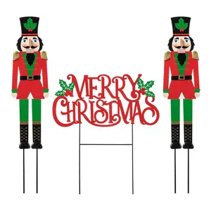 Glitzhome Metal Nutcracker Merry Christmas YardStakes Set 2