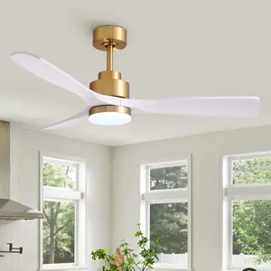 Ceiling Fan with Lights Remote/APP Control, 52"Dimmable Chandelier Fandelier for Bedroom Living Room,6-Speeds Reversible Motor- White and Gold
