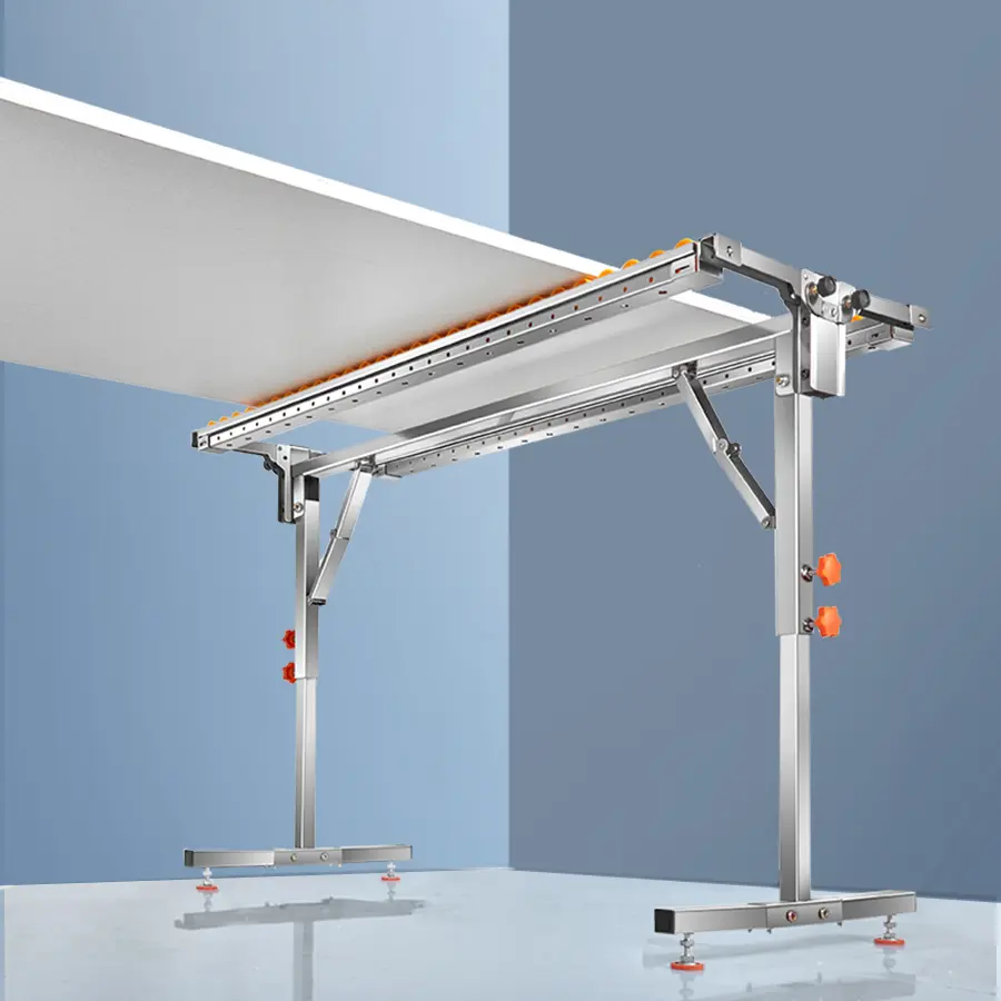 IMBOT Stainless Steel Material Wood Cutting Bracket Workbench with Double-Row Transport Pulley System, Folding Design, Adjustable Height, Conveyor Roller, Detachable Parts & Transport Auxiliary Tool Kit